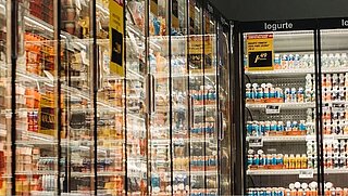 dairy products in a supermarket refrigerator