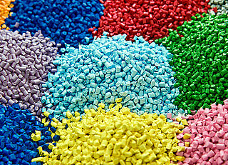 Colorful small plastic particles